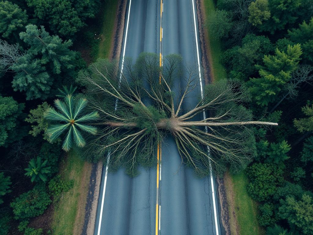 Fallen tree across road